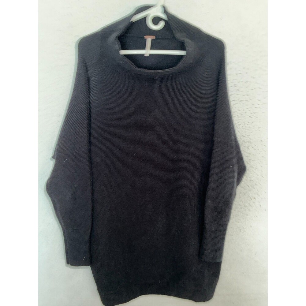 Free People Ottoman Slouchy Tunic Women's sz S Black Oversized Rib Knit Sweater